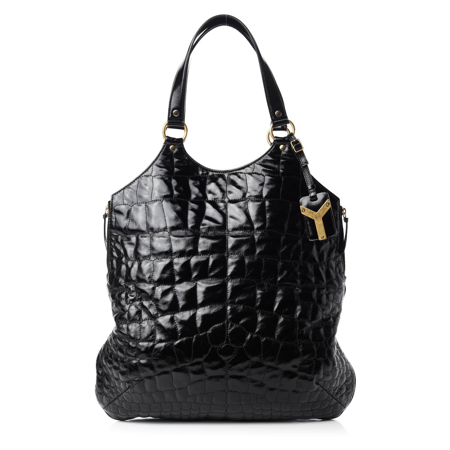 Saint Laurent Patent Crocodile Embossed Tribute Tote Black 1 of 11