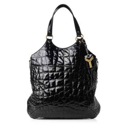Saint Laurent Patent Crocodile Embossed Tribute Tote Black 1 of 11