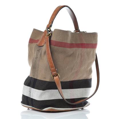 Burberry Canvas Mega Check Medium Ashby Hobo Saddle Brown 4 of 16