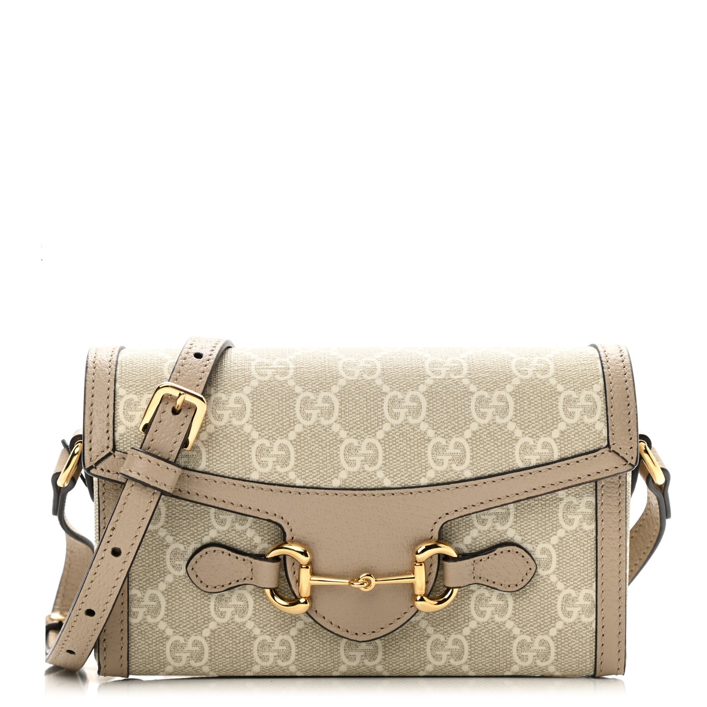 GG Supreme Monogram Textured Dollar Calfskin Mini Horsebit 1955 Shoulder Bag Beige Mystic White Oatmeal