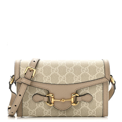 Gucci GG Supreme Monogram Textured Dollar Calfskin Mini Horsebit 1955 Shoulder Bag Beige Mystic White Oatmeal 1 of 9