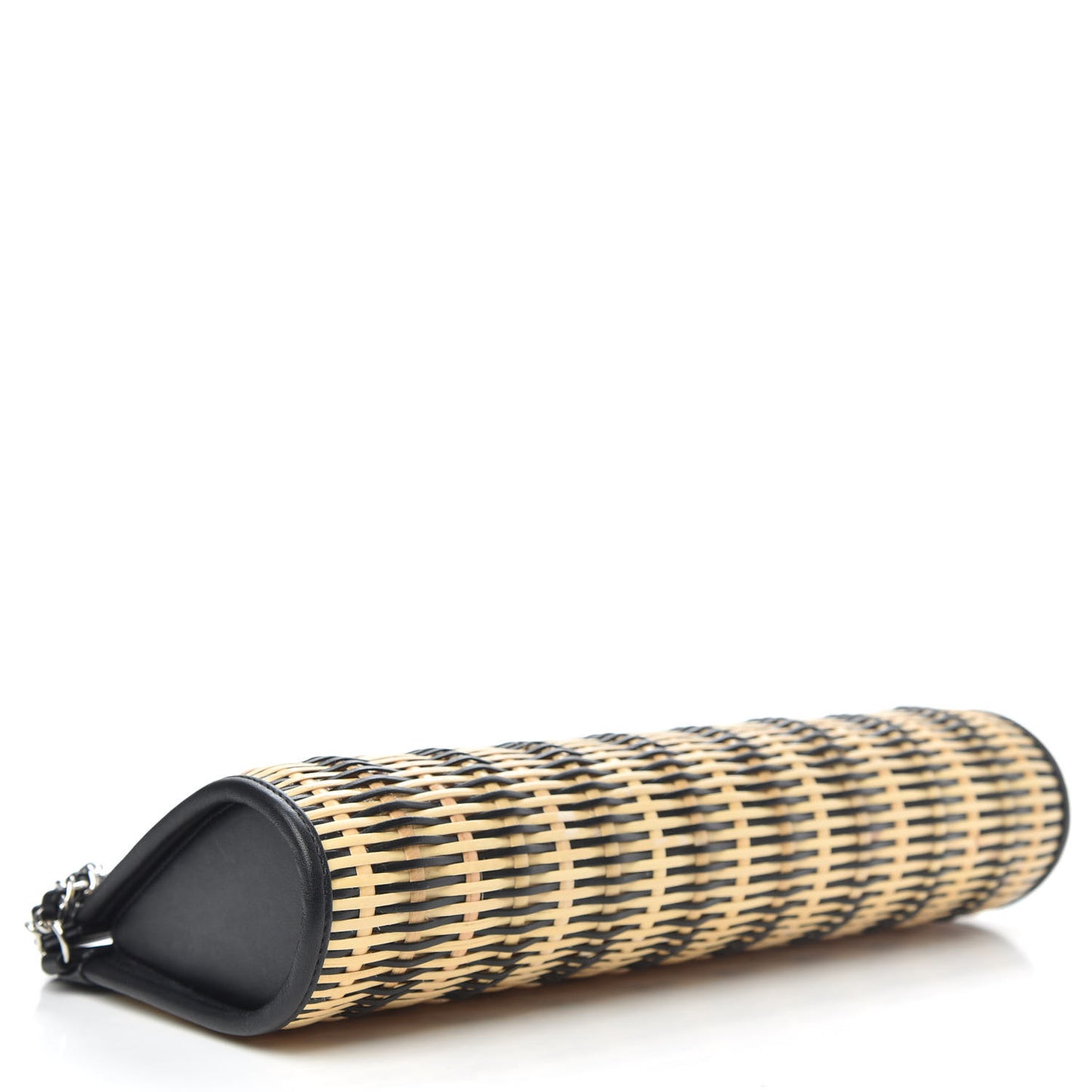 Rattan Calfskin CC Chain Wristlet Clutch Black Beige