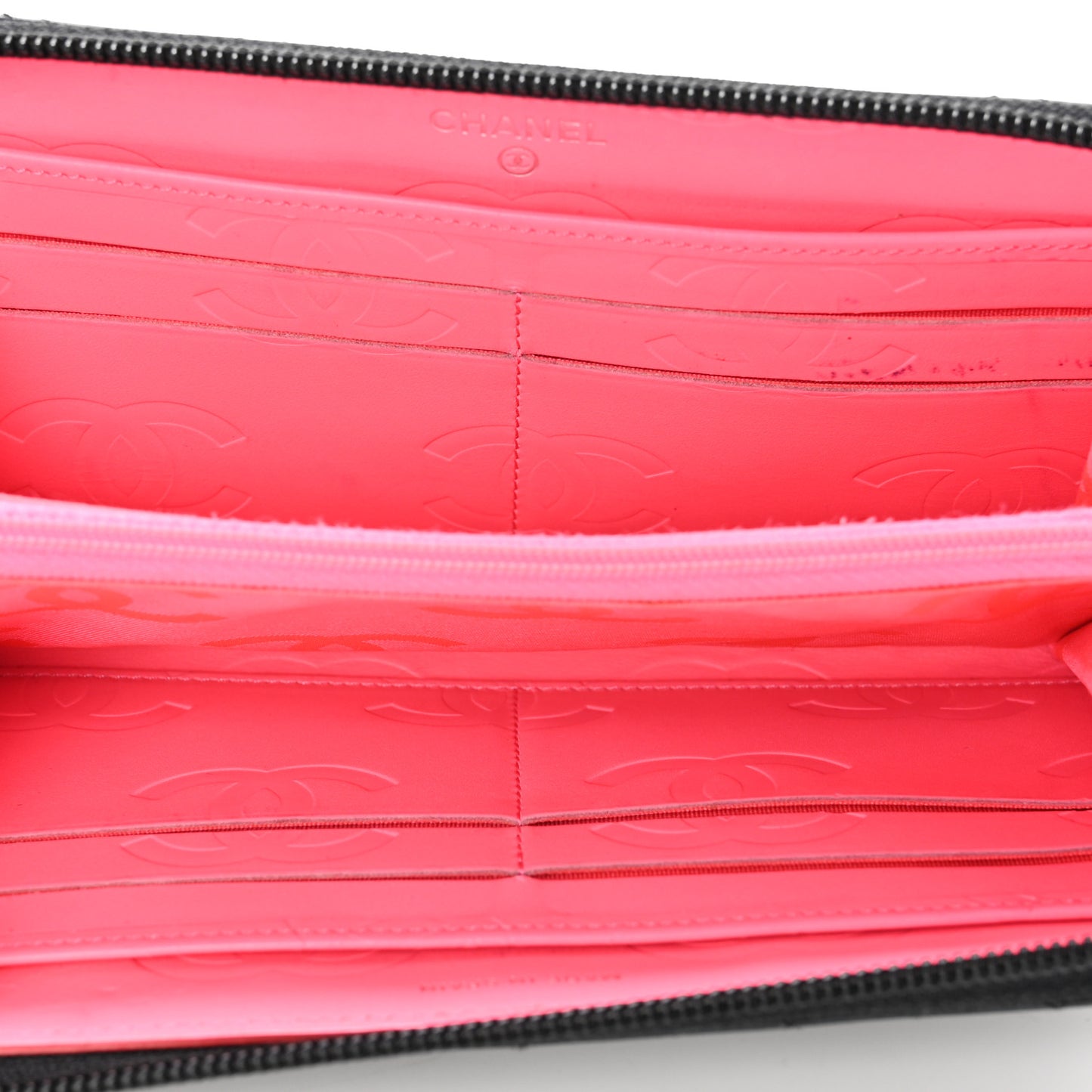 Calfskin Quilted Cambon Large Gusset Zip Around Wallet Black
