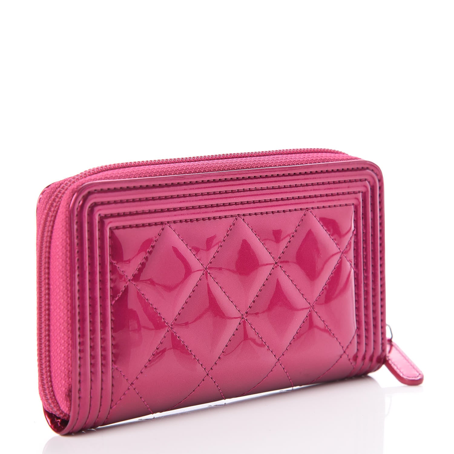 Chanel Metallic Patent Quilted Boy Zip Around Wallet Fuchsia 3 of 10