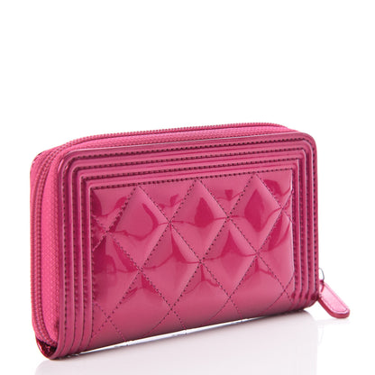 Chanel Metallic Patent Quilted Boy Zip Around Wallet Fuchsia 3 of 10