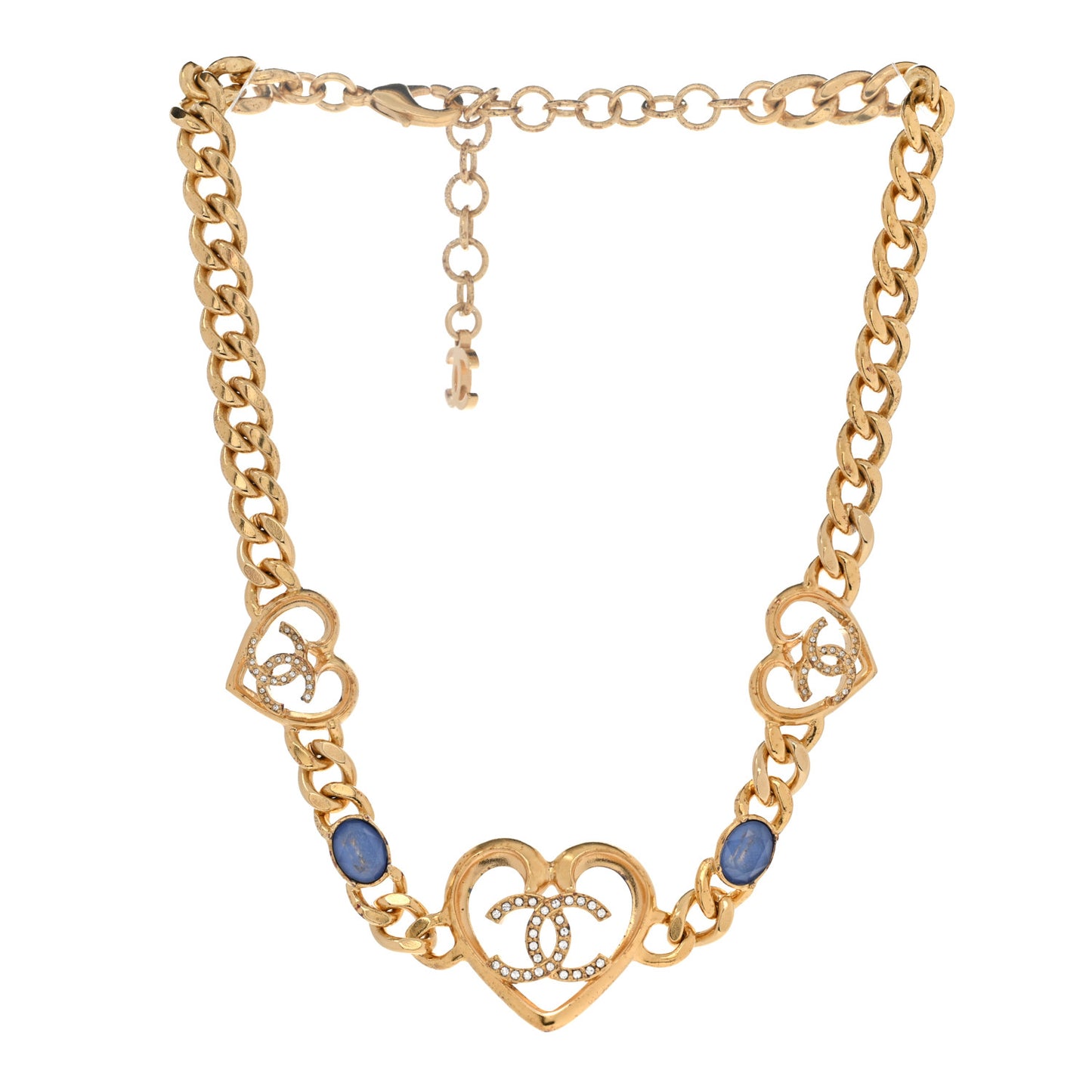 Resin Crystal Heart CC Chain Necklace Gold Blue