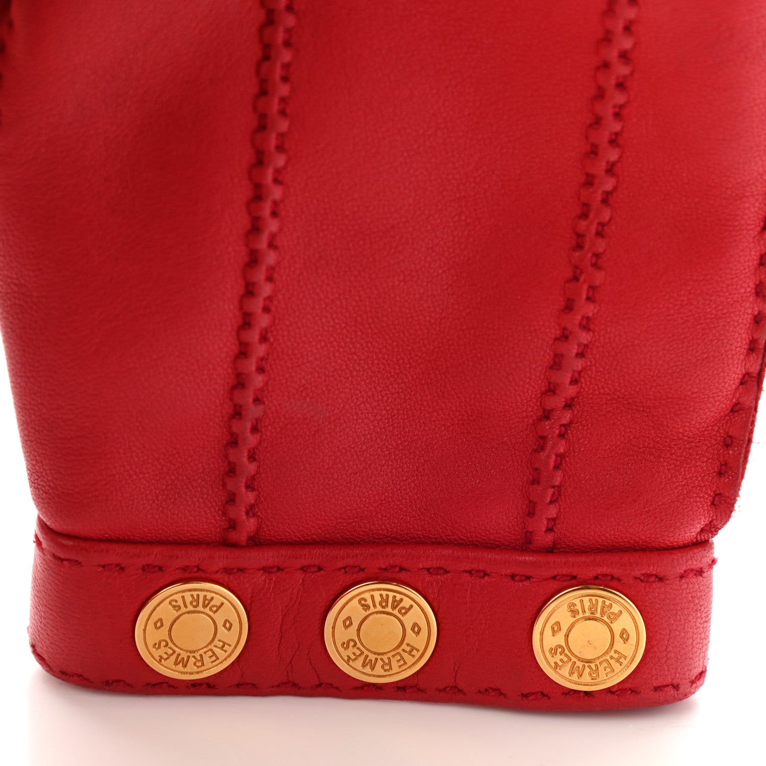 Hermes Lambskin Clous de Selle Gloves 7 Red 5 of 10