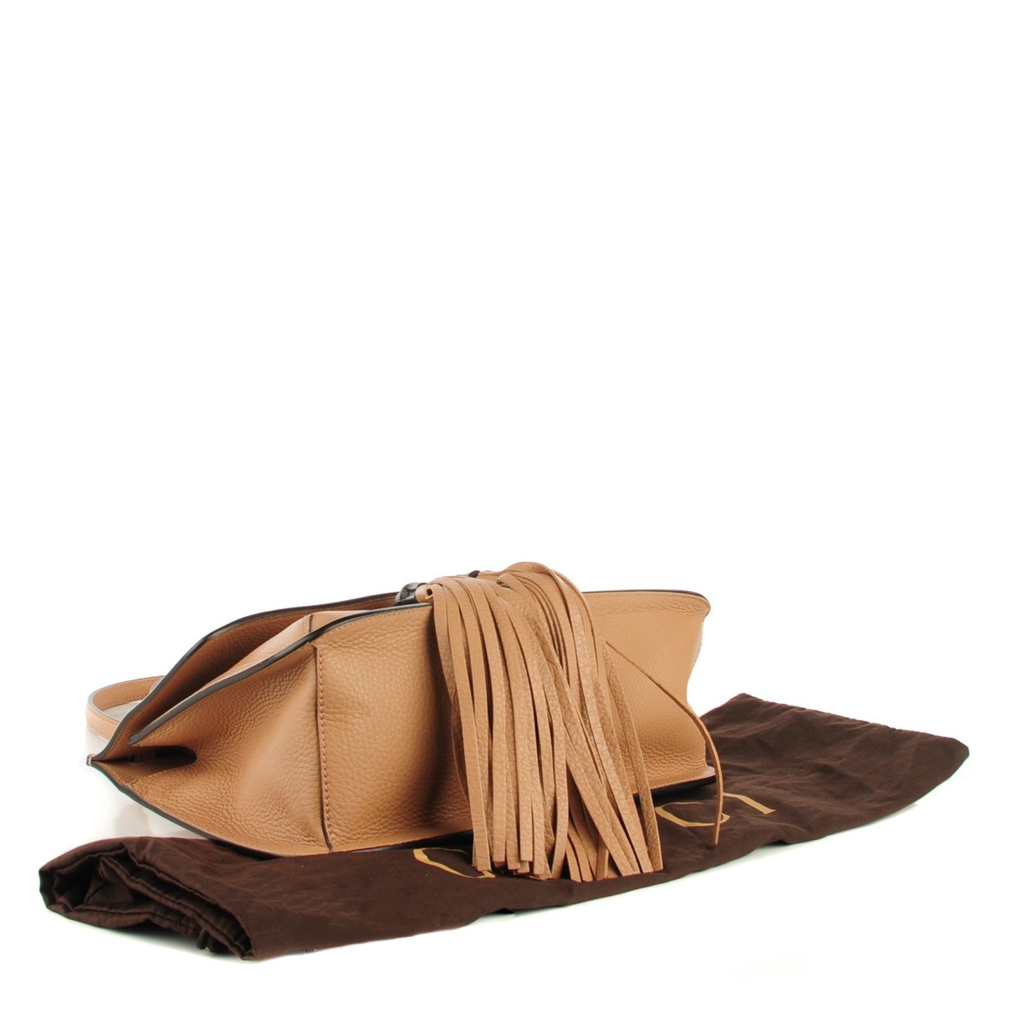 Leather Bamboo Daily Flap Shoulder Bag Beige