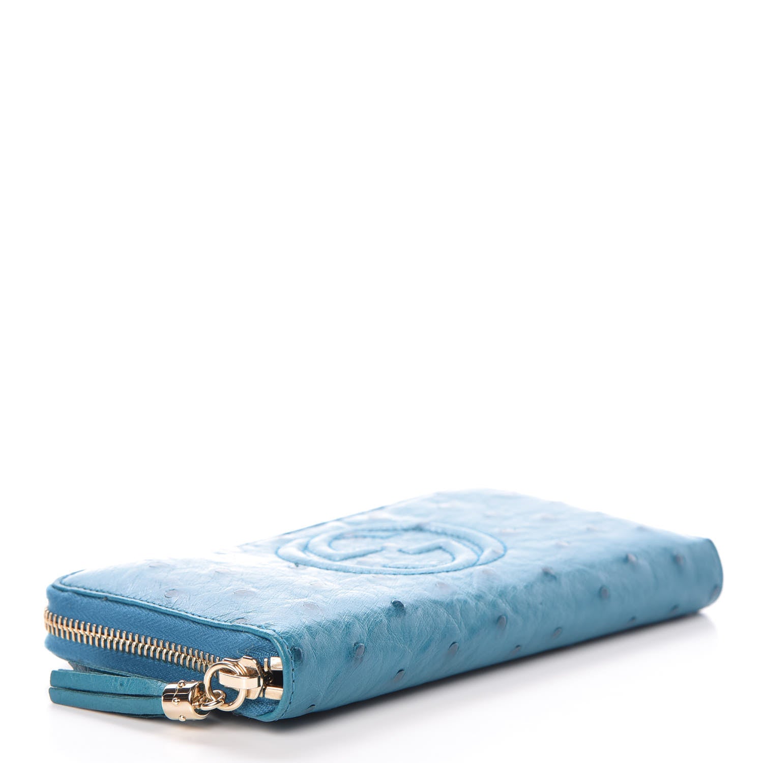Gucci Ostrich Soho Zip Around Wallet Teal 4 of 7