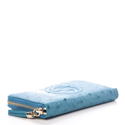 Gucci Ostrich Soho Zip Around Wallet Teal 4 of 7