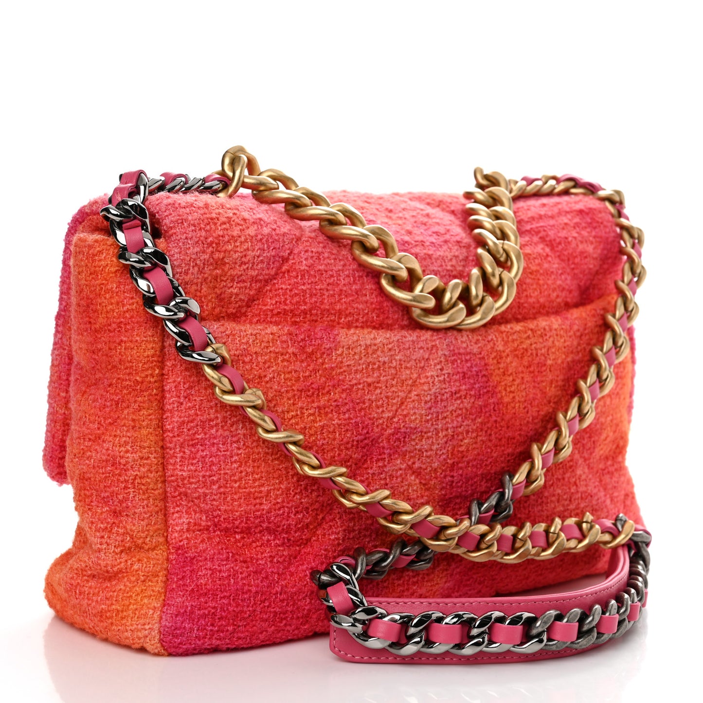 Tweed Quilted Large Chanel 19 Flap Coral Pink