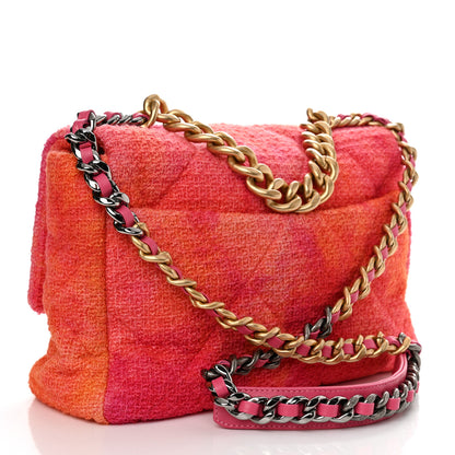 Chanel Tweed Quilted Large Chanel 19 Flap Coral Pink 2 of 10