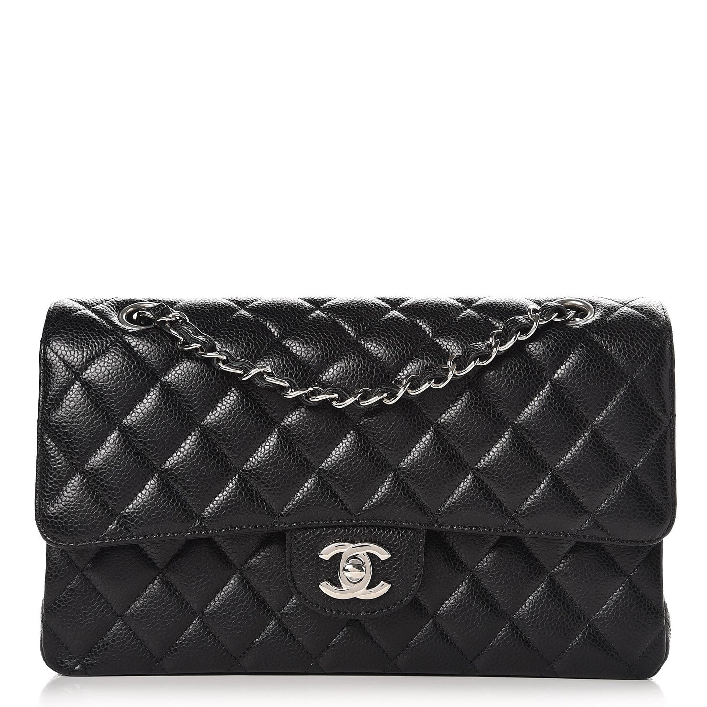 Caviar Quilted Medium Double Flap Black
