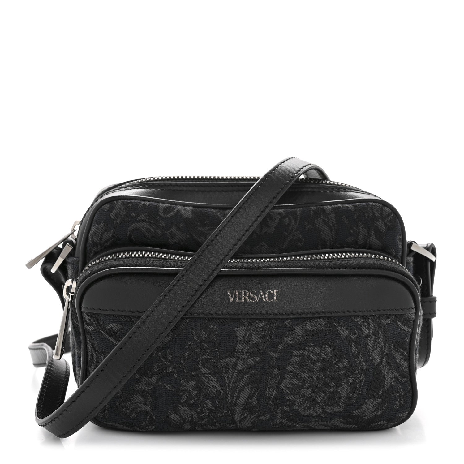 Versace Fabric Jacquard Calfskin Barocco Crossbody Bag Black 1 of 12