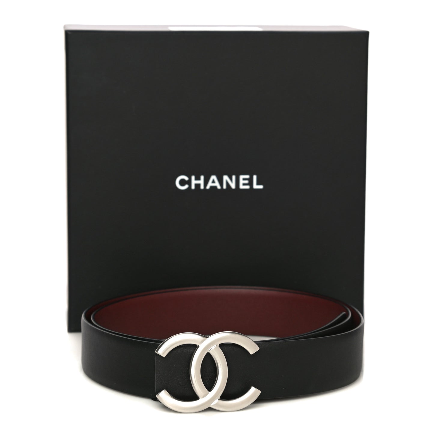Calfskin CC Reversible Belt 95 Black Burgundy