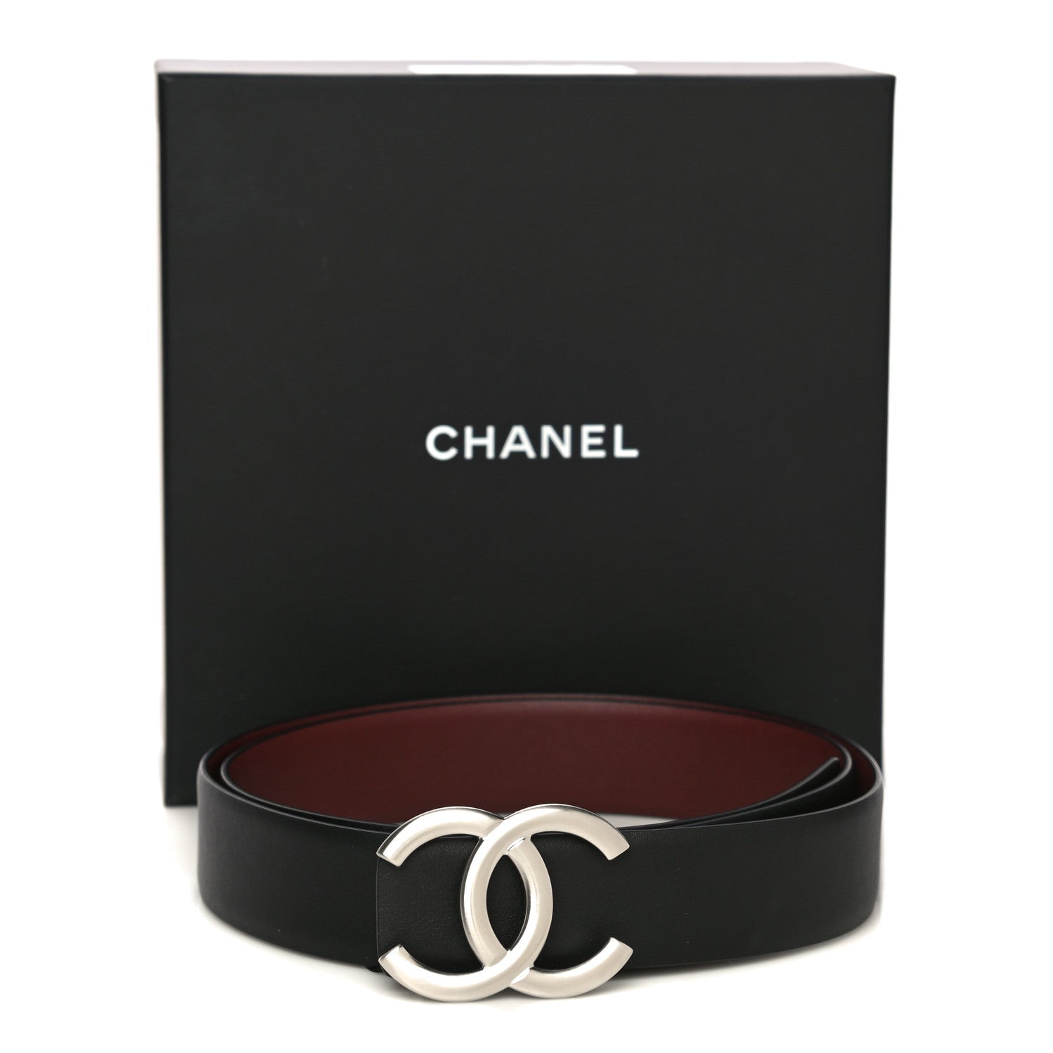 Chanel Calfskin CC Reversible Belt 95 Black Burgundy 7 of 7