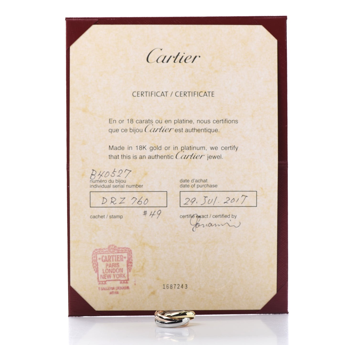 18K Pink Yellow White Gold Classic Trinity Ring 49 4.75