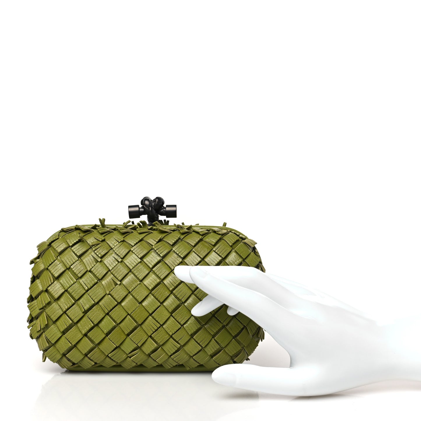 Nappa Fringe Intrecciato Knot Clutch Assenzio