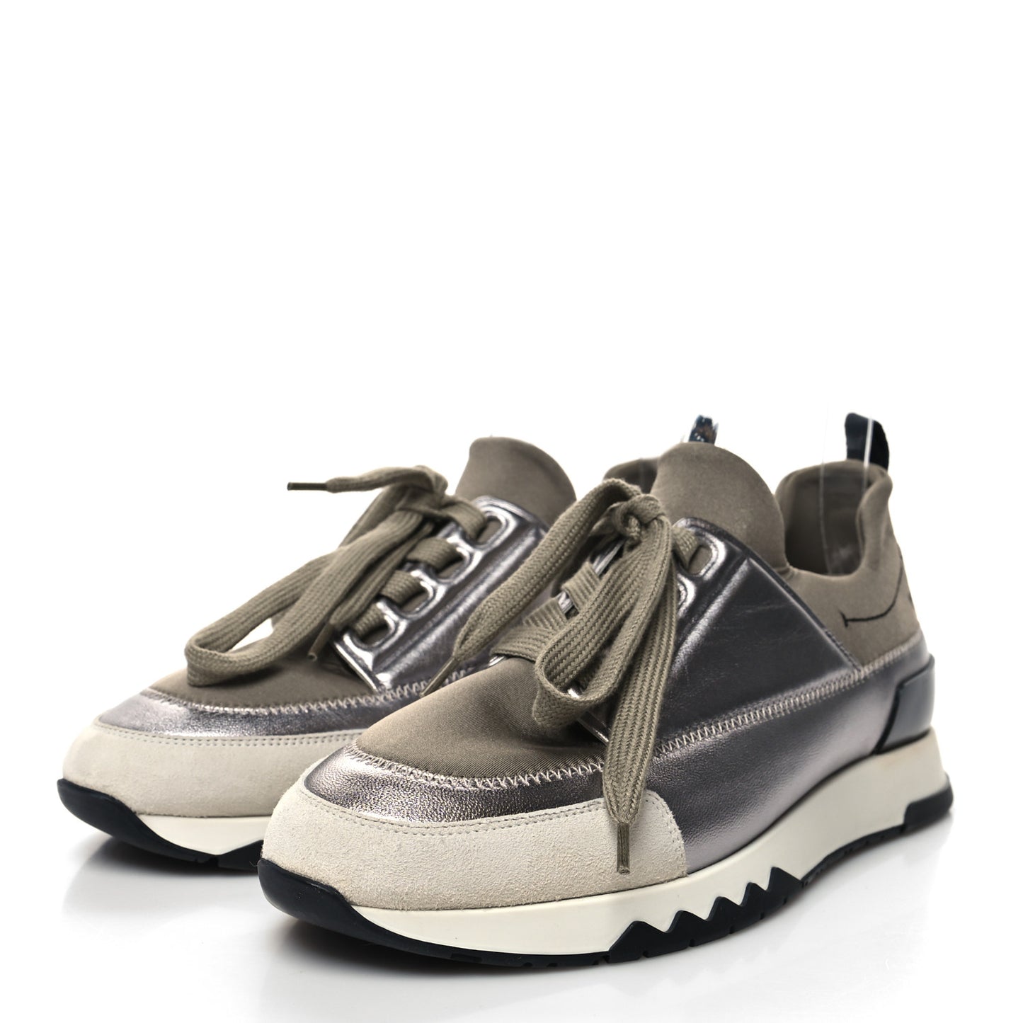 Technical Canvas Metallic Goatskin Womens Stadium Sneakers 36 Silver