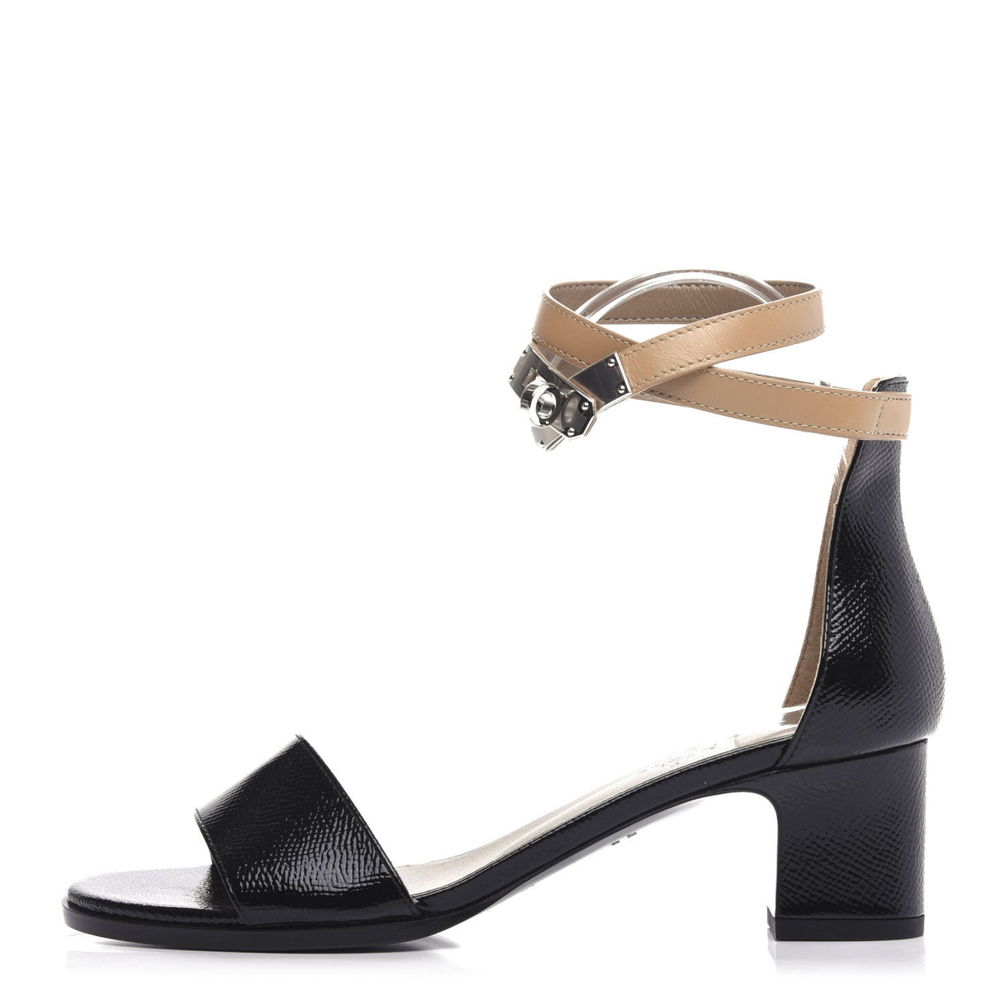 Calfskin Patent Epsom Manege Sandals 36 Black