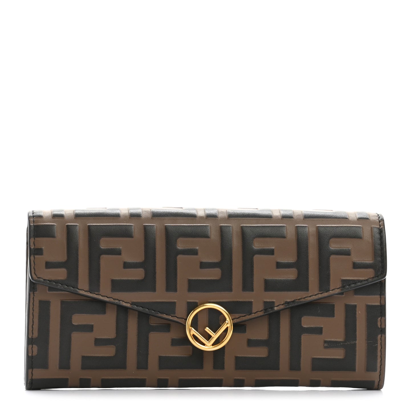 Vitello Soft F is Fendi Bi-Color FF 1974 Embossed Continental Envelope Wallet Maya Black