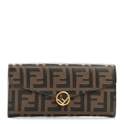 Fendi Vitello Soft F is Fendi Bi-Color FF 1974 Embossed Continental Envelope Wallet Maya Black 1 of 8