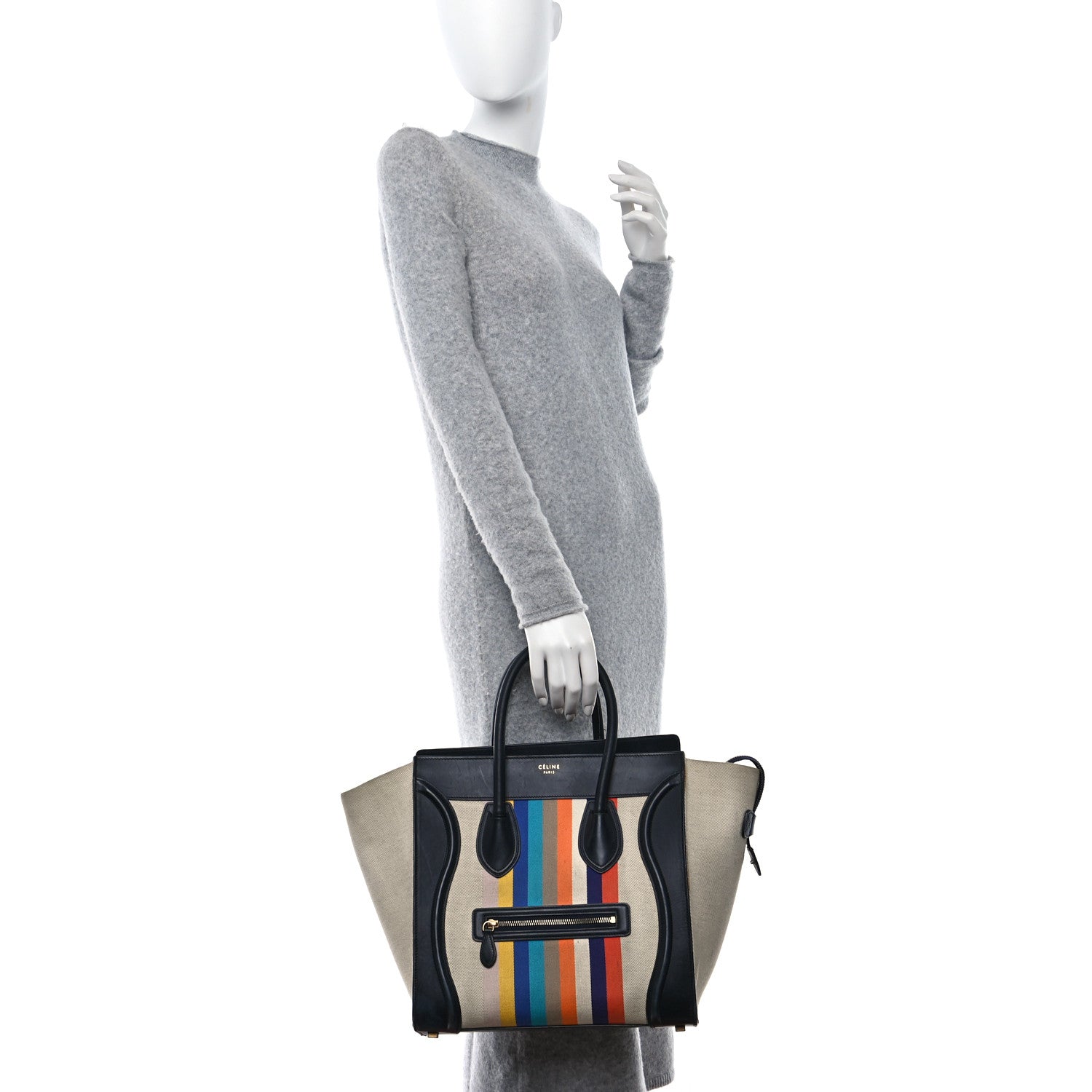Celine Smooth Calfskin Striped Canvas Mini Luggage Multicolor 2 of 12