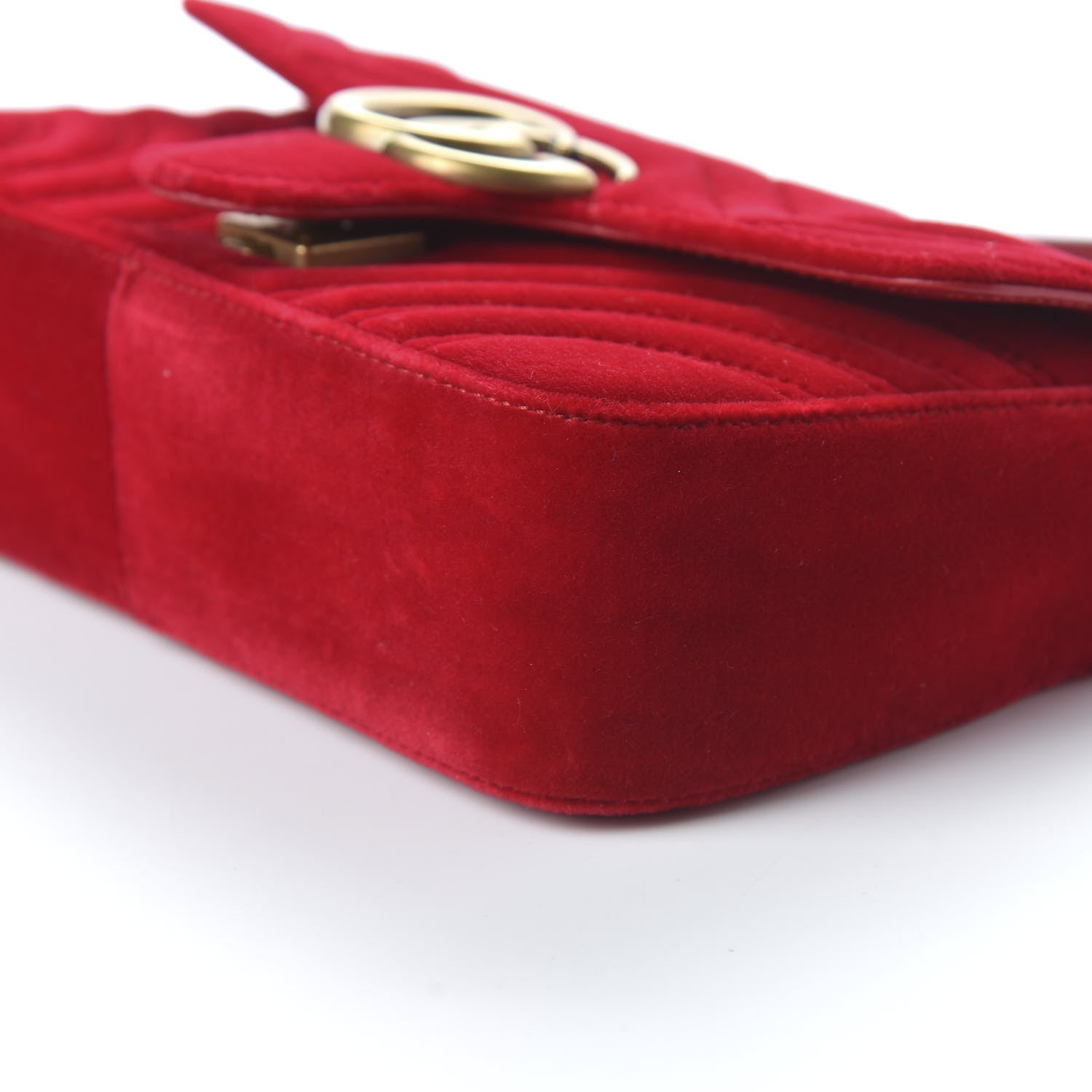 Gucci Velvet Matelasse Mini GG Marmont Shoulder Bag Hibiscus Red 7 of 10