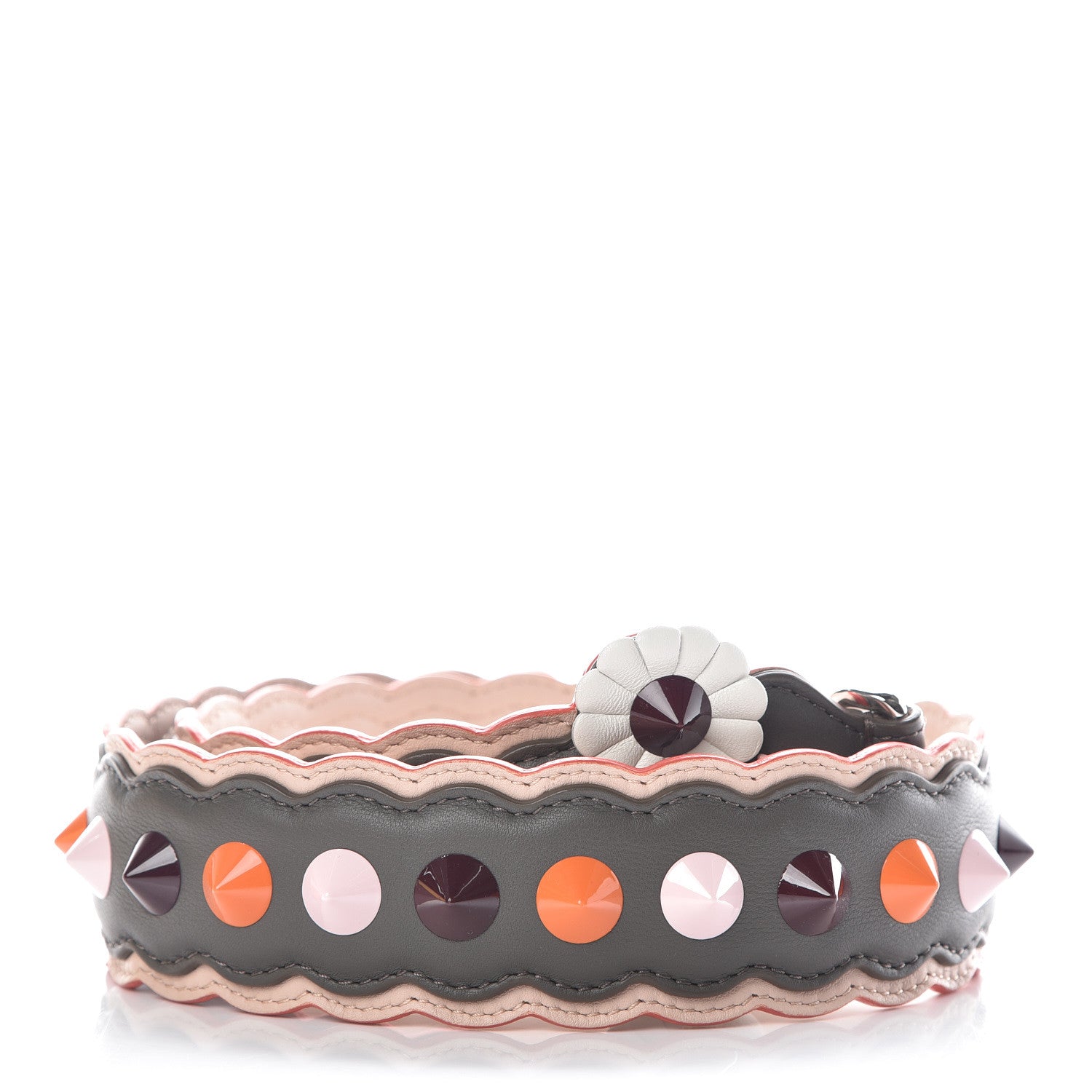 Fendi Vitello Dolce Nappa Hypnoteyes Bi-Color Scalloped Spike Studded Strap You Carbone Plaster White Multicolor 2 of 6