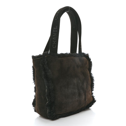 Chanel Suede Shearling Fur Handbag Black 3 of 11