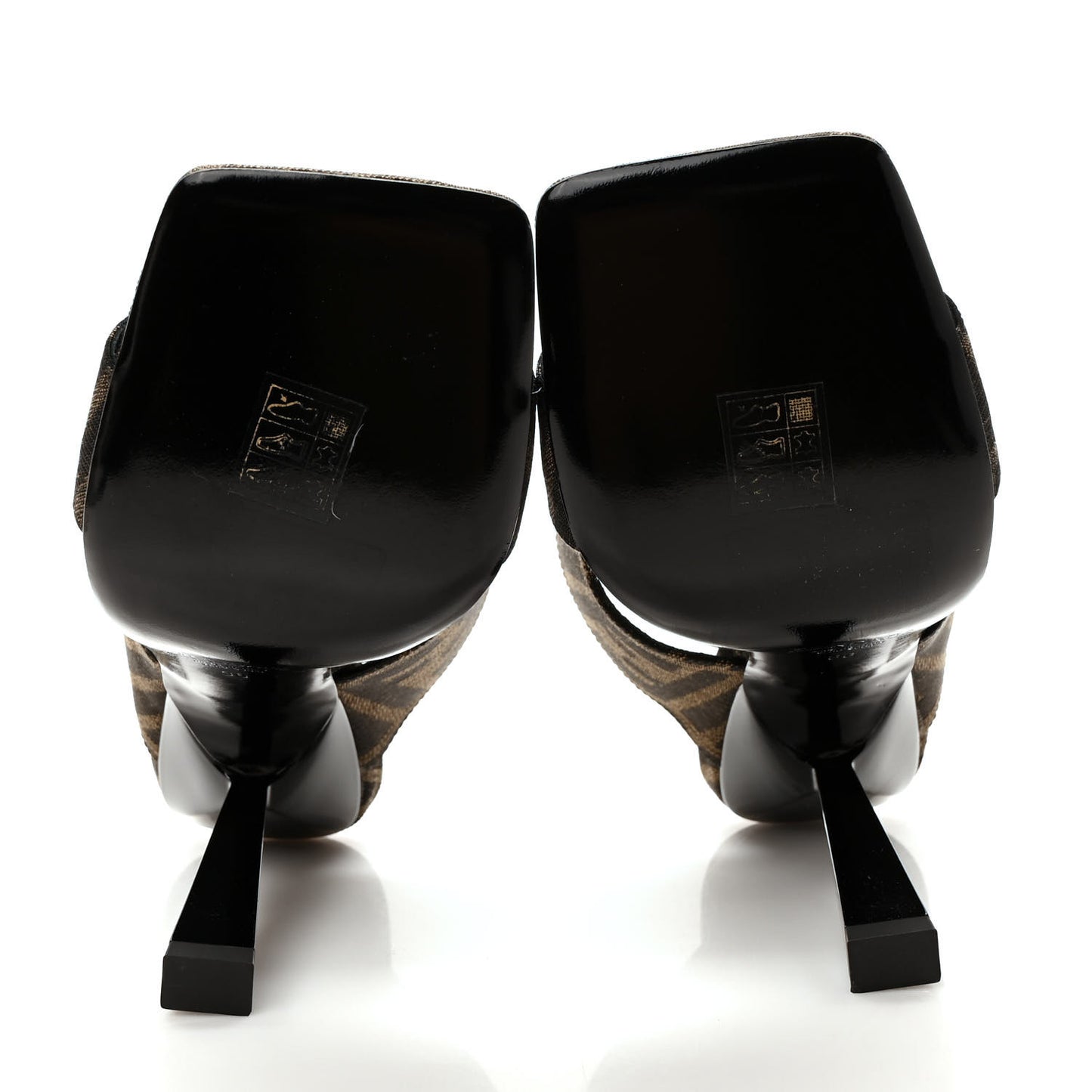X FENDI Fabric Jacquard Fendace Medusa High Heel Mule Sandals 36 Tobacco Black