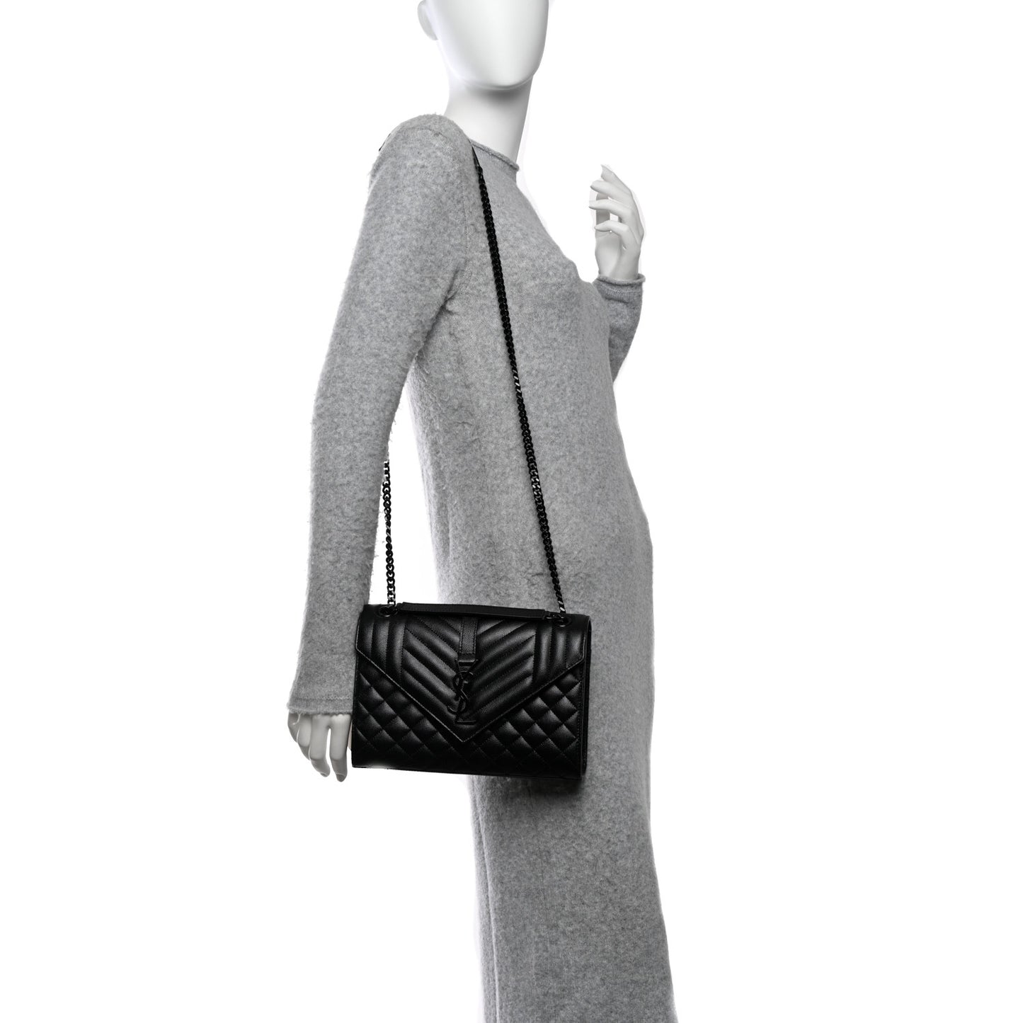 Grain De Poudre Textured Mixed Matelasse Triquilt Medium Monogram Monochrome Satchel Black
