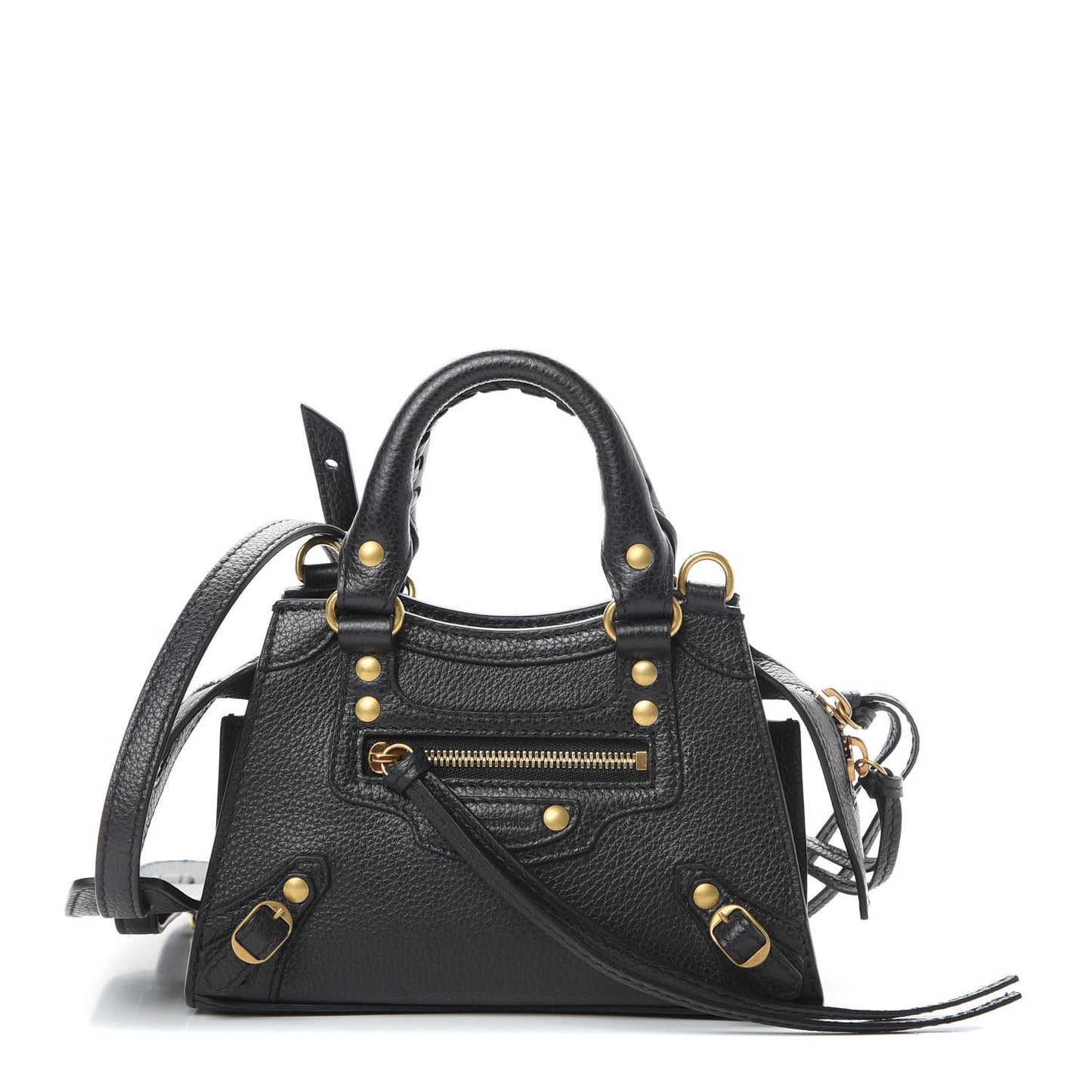 Grained Calfskin Neo Classic Gold Hardware Nano City Crossbody Black