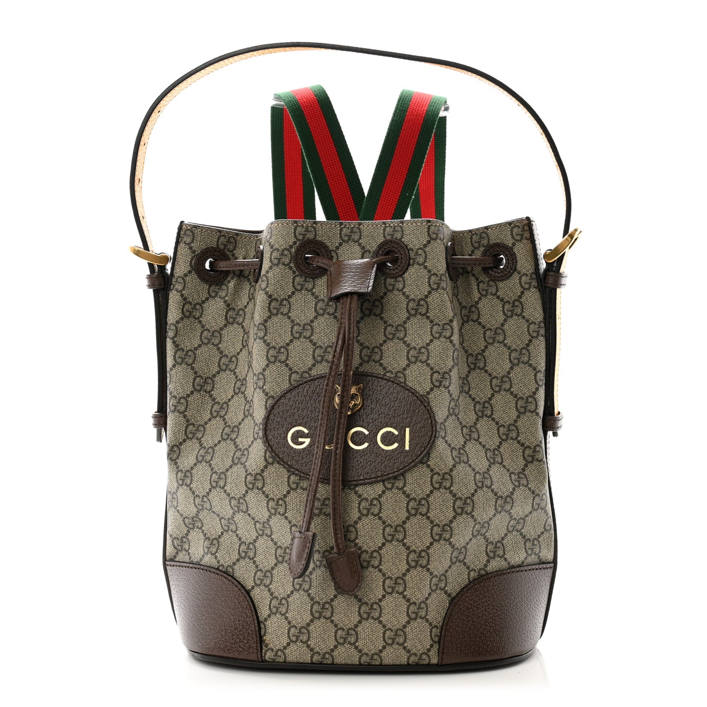 GG Supreme Monogram Neo Vintage Drawstring Bucket Backpack Beige New Acero Crop