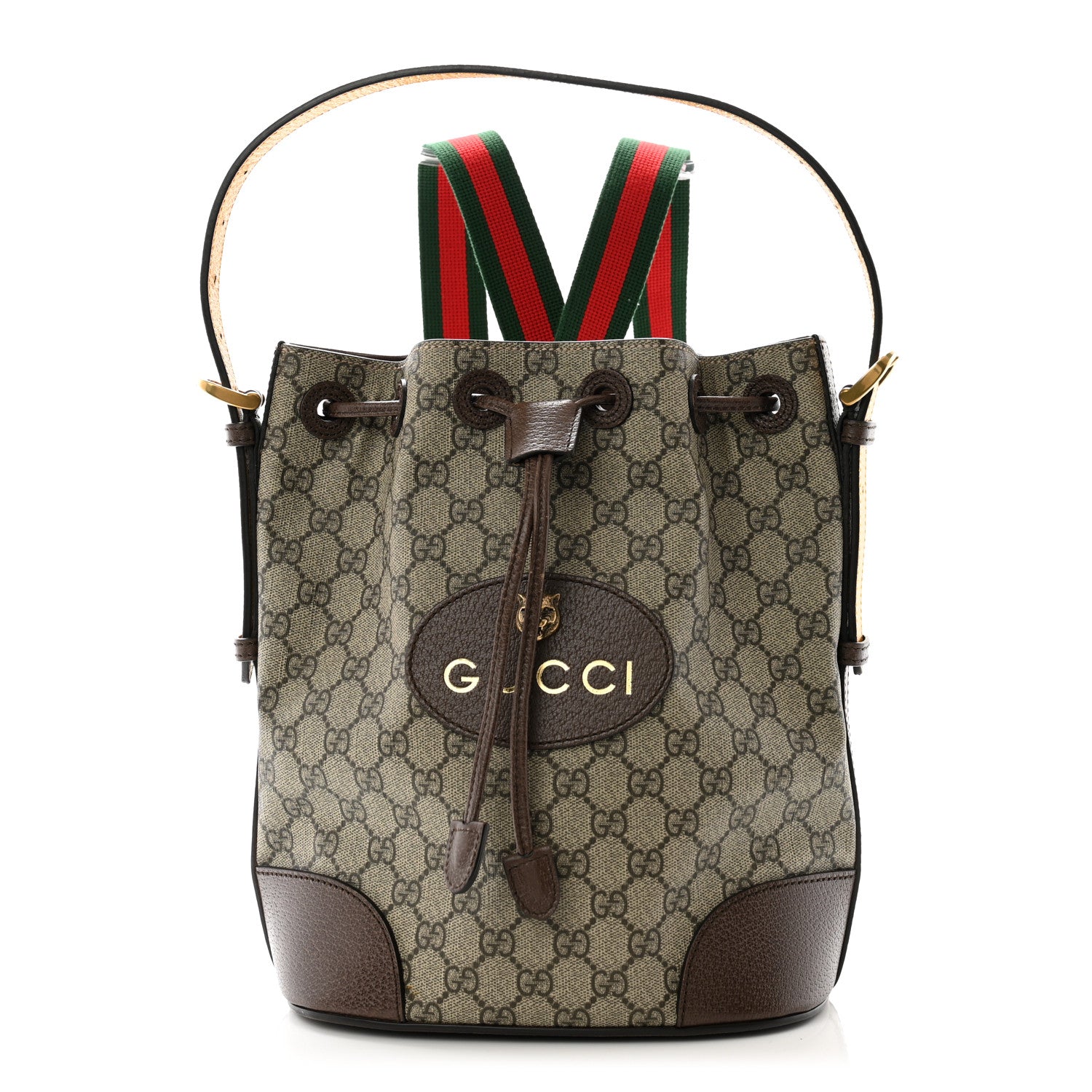 Gucci GG Supreme Monogram Neo Vintage Drawstring Bucket Backpack Beige New Acero Crop 1 of 12