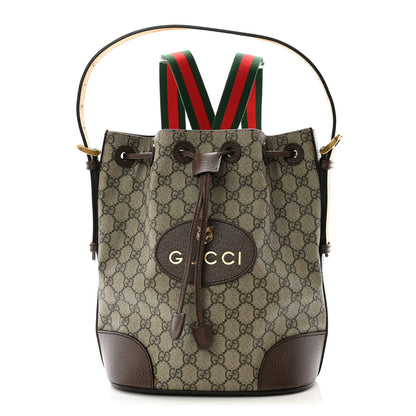 Gucci GG Supreme Monogram Neo Vintage Drawstring Bucket Backpack Beige New Acero Crop 1 of 12