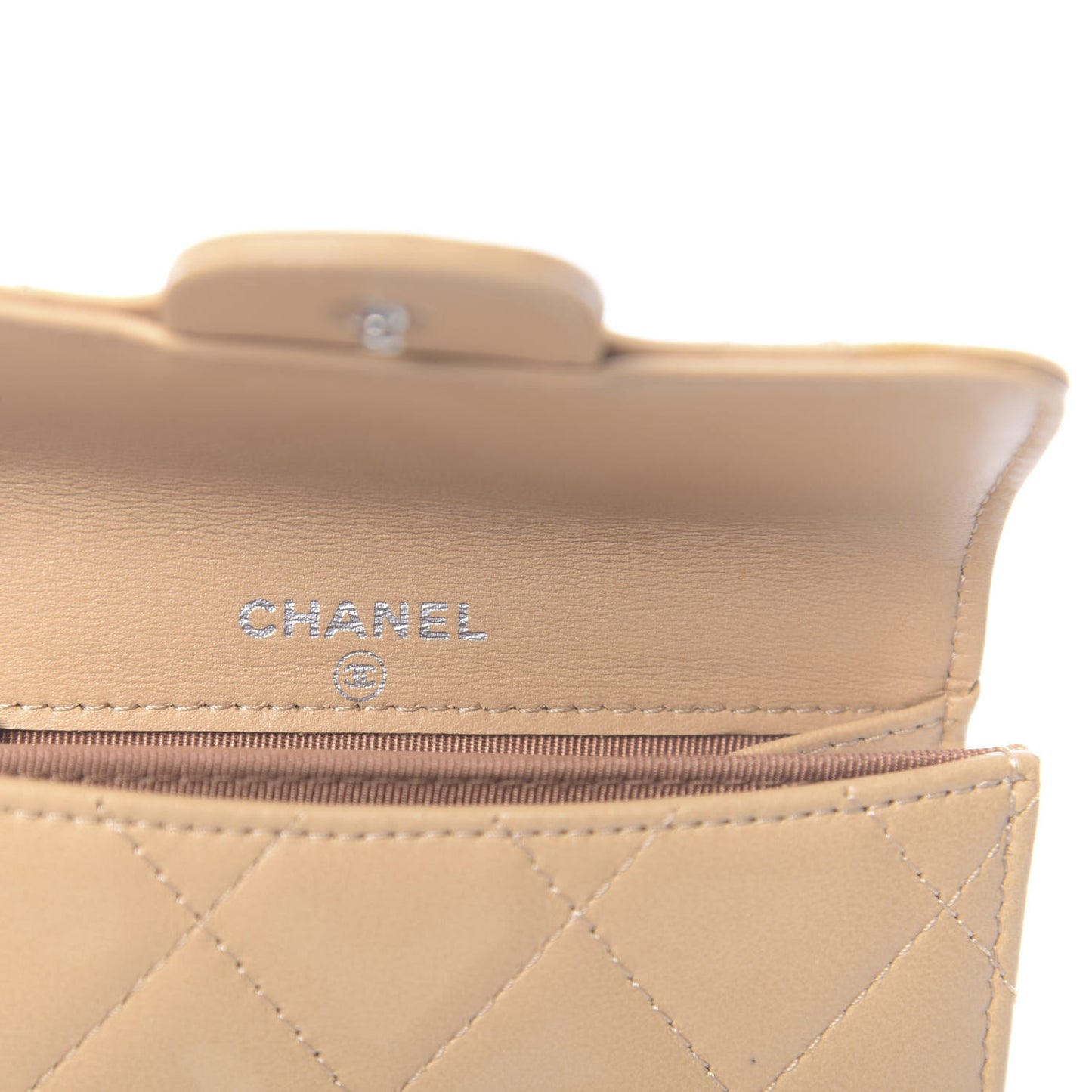 Lambskin Quilted Flap Card Holder Wallet Beige