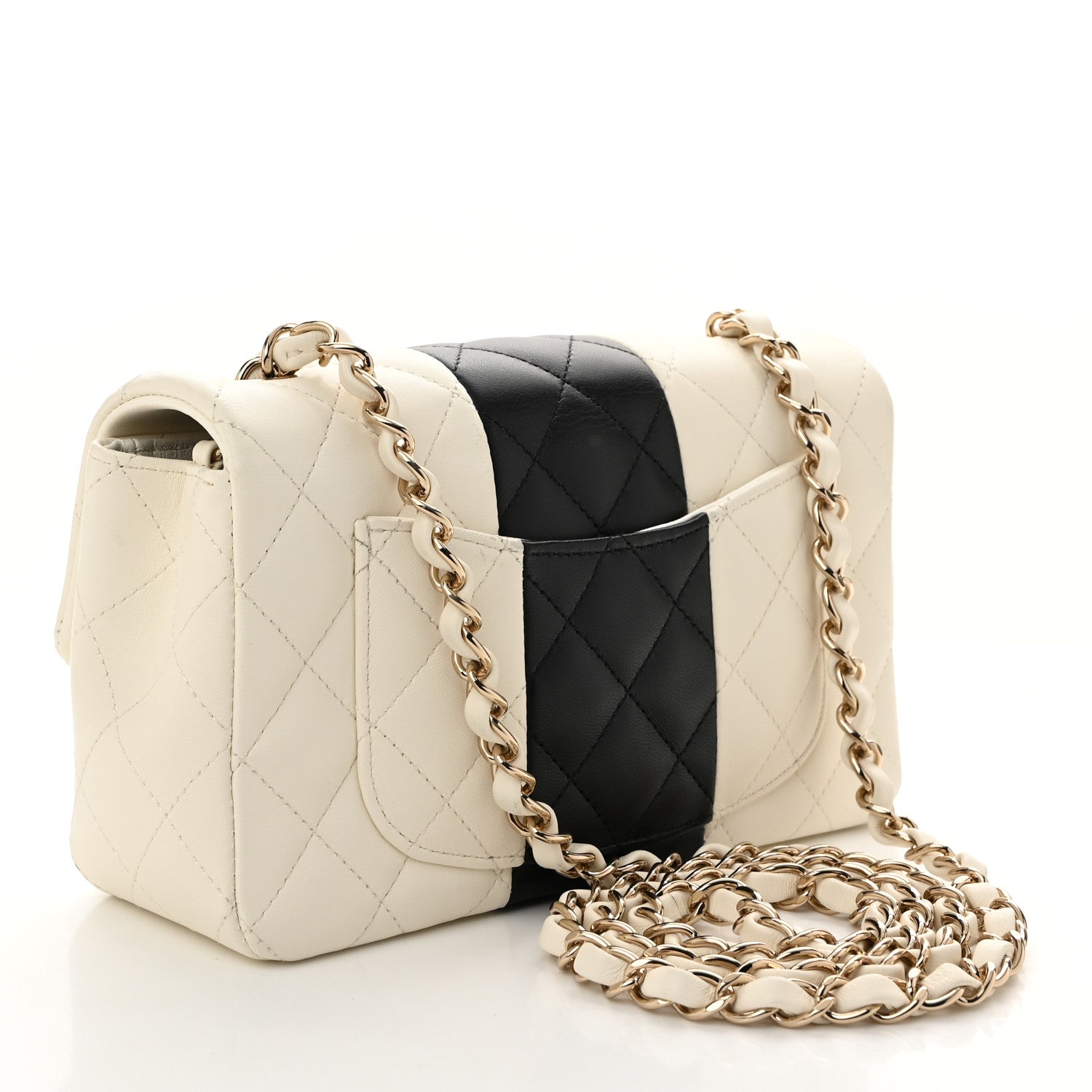 Chanel Lambskin Quilted Mini Rectangular Flap White Black 3 of 10