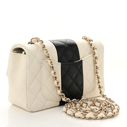 Chanel Lambskin Quilted Mini Rectangular Flap White Black 3 of 10