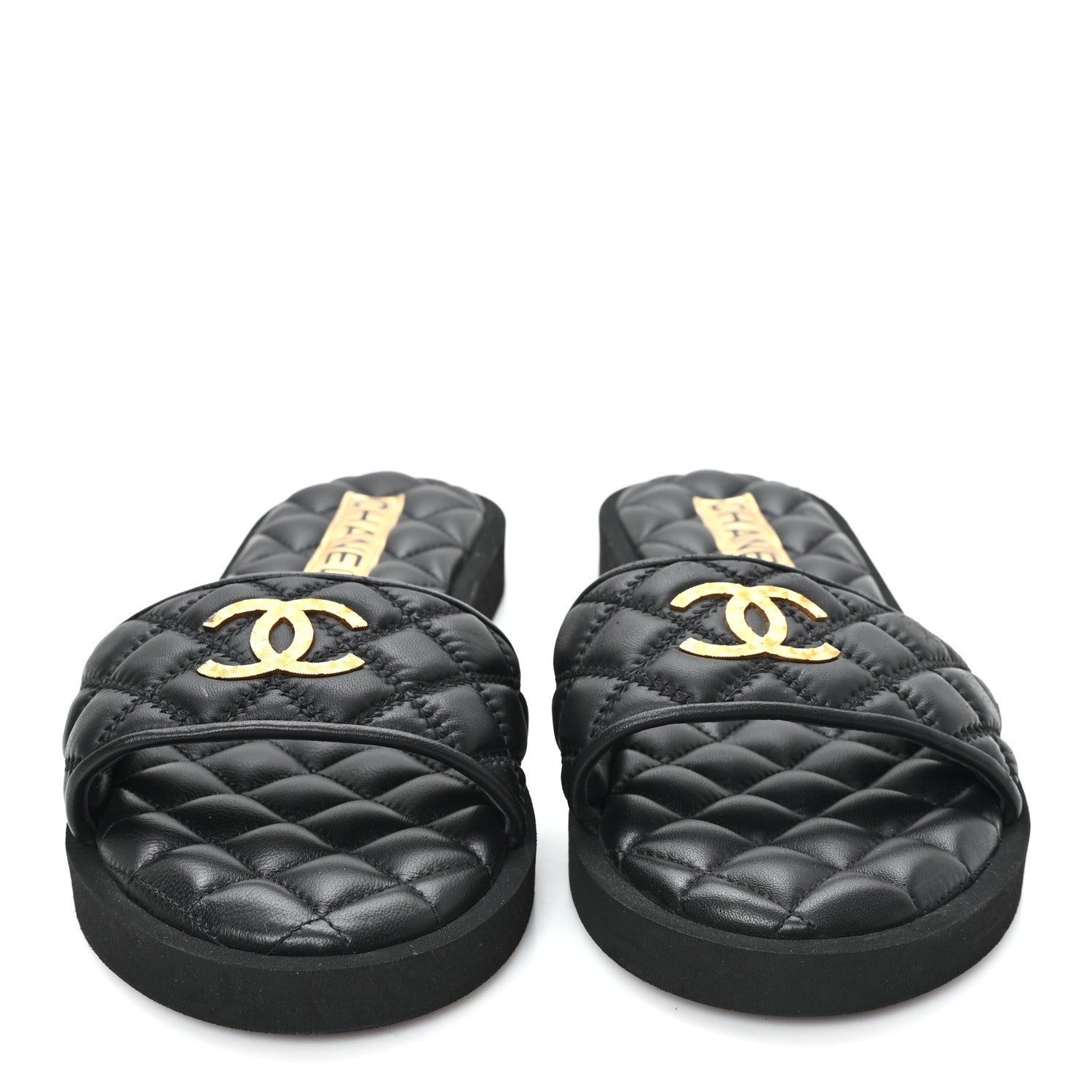 Chanel Lambskin Quilted Textured CC Mules Sandals 39 Black 3 of 9