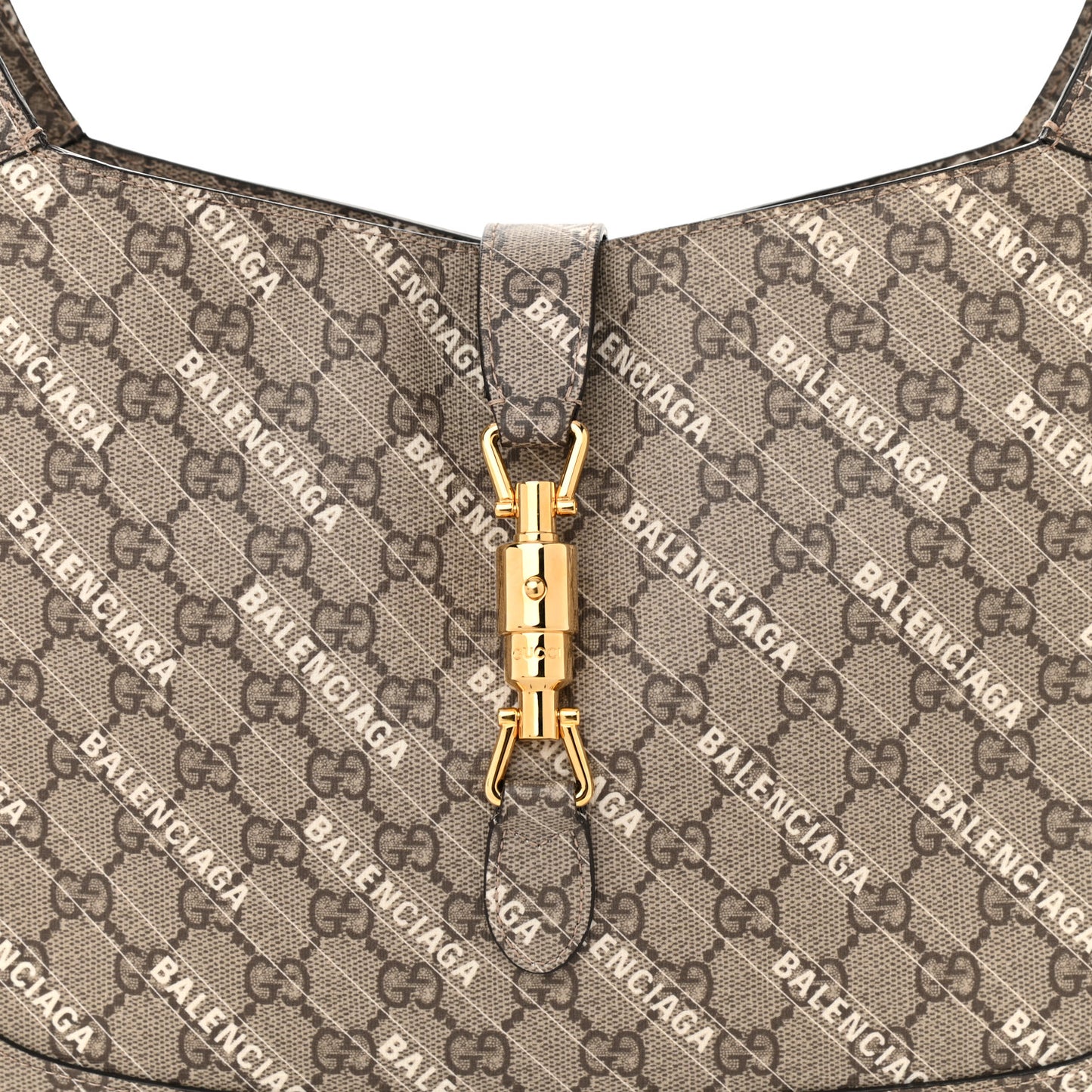 X BALENCIAGA GG Supreme Monogram Logo Print Medium Jackie 1961 Hobo Beige Ebony