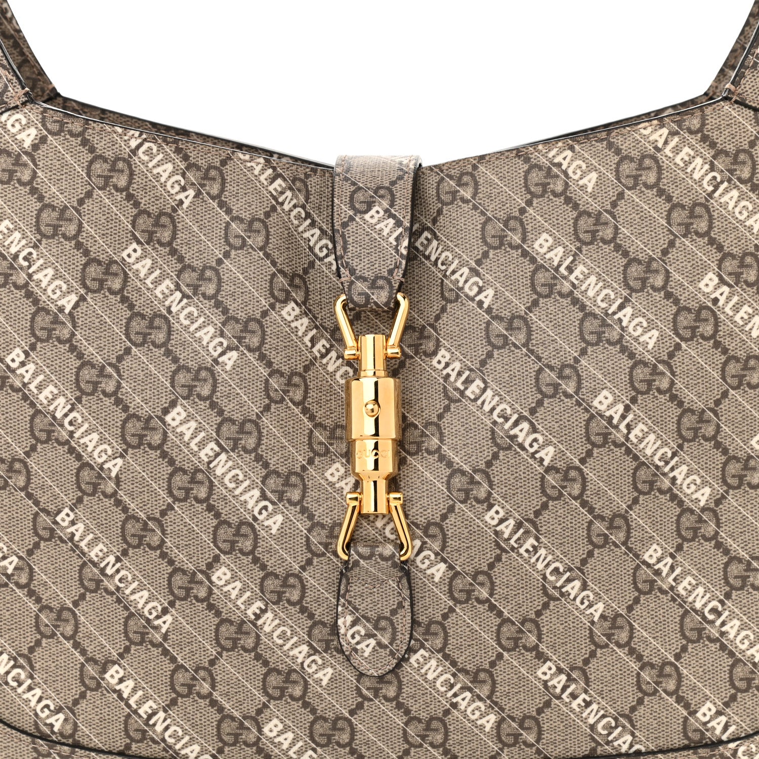 Gucci X BALENCIAGA GG Supreme Monogram Logo Print Medium Jackie 1961 Hobo Beige Ebony 9 of 11