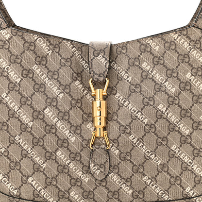 Gucci X BALENCIAGA GG Supreme Monogram Logo Print Medium Jackie 1961 Hobo Beige Ebony 9 of 11