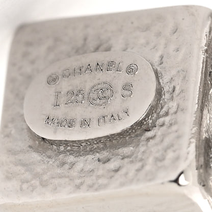 Chanel Metal Crystal Pearl Coco CC Earrings Silver 4 of 5