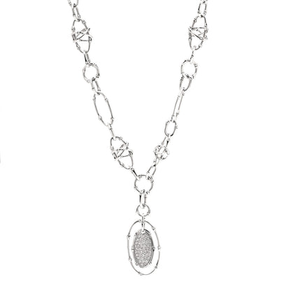 John Hardy Sterling Silver Diamond Bamboo Oval Pendant Necklace 1 of 6