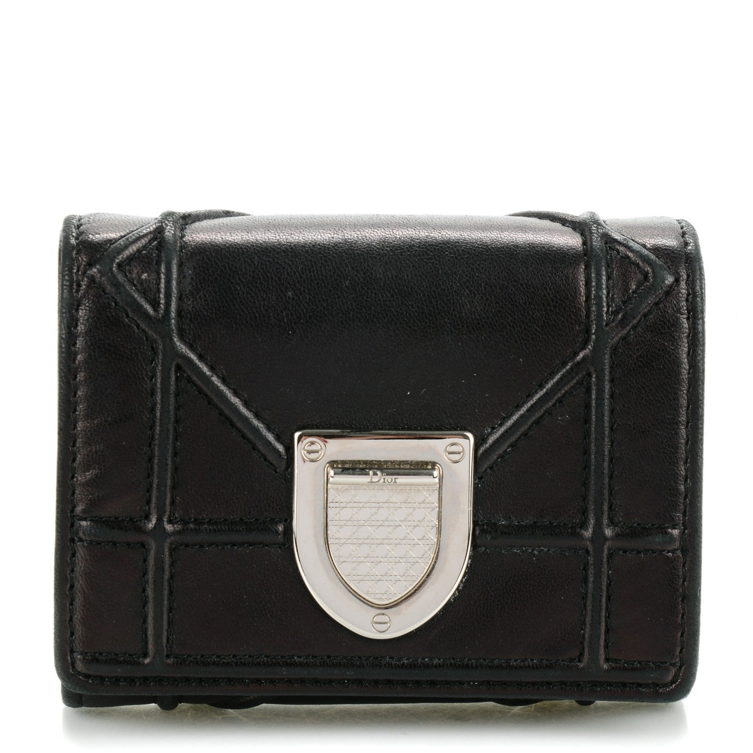 Christian Dior Lambskin Cannage Diorama Compact Wallet Black 1 of 8