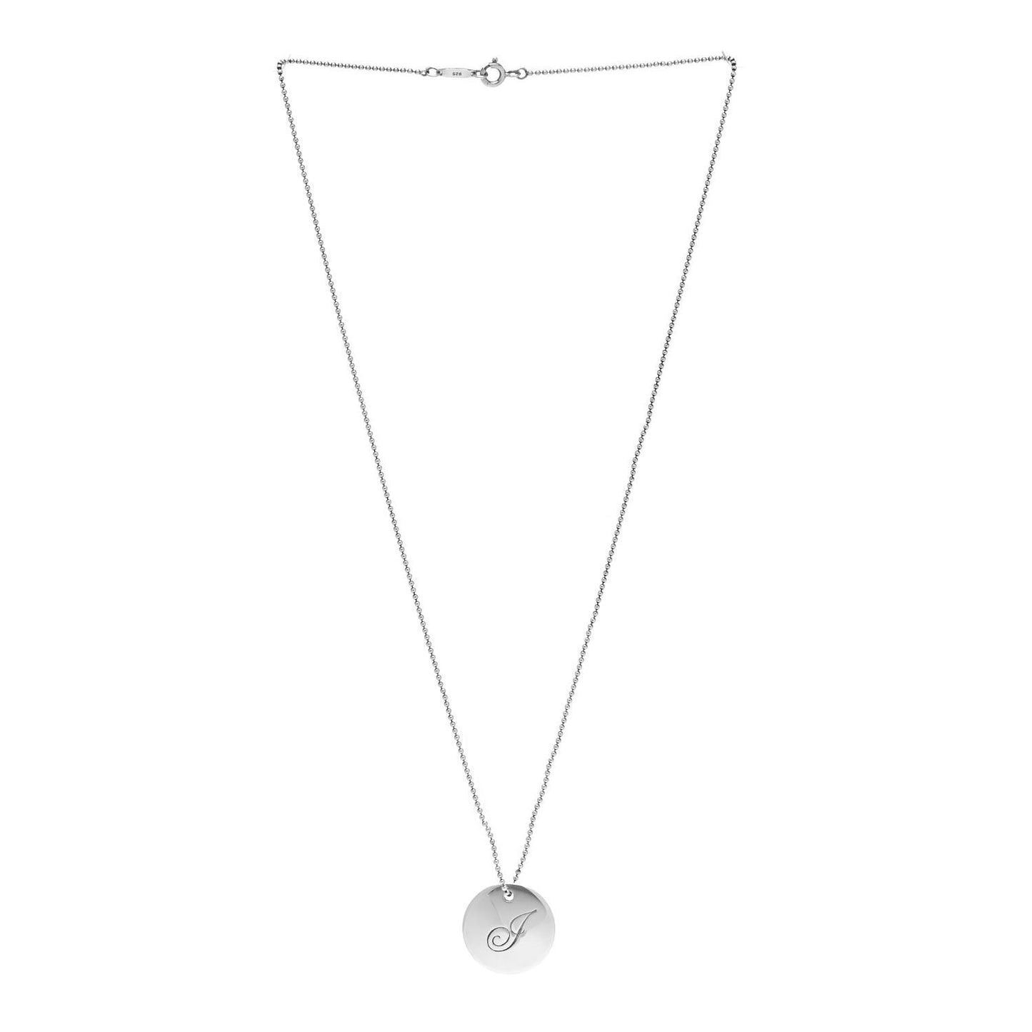 Sterling Silver Letter J Disc Pendant Necklace