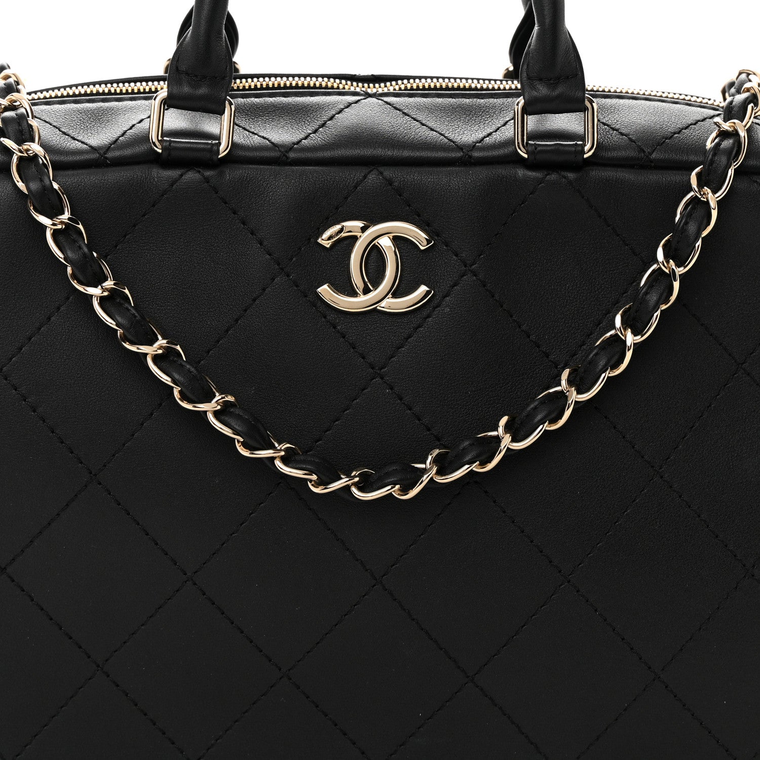Chanel Calfskin Diamond Stitched Top Handle Bowling Bag Black 8 of 12