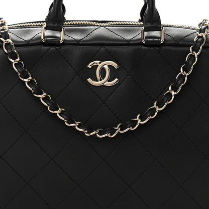 Chanel Calfskin Diamond Stitched Top Handle Bowling Bag Black 8 of 12