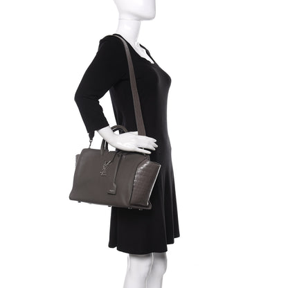 Saint Laurent Calfskin Crocodile Embossed Small Monogram Downtown Cabas Earth 2 of 9